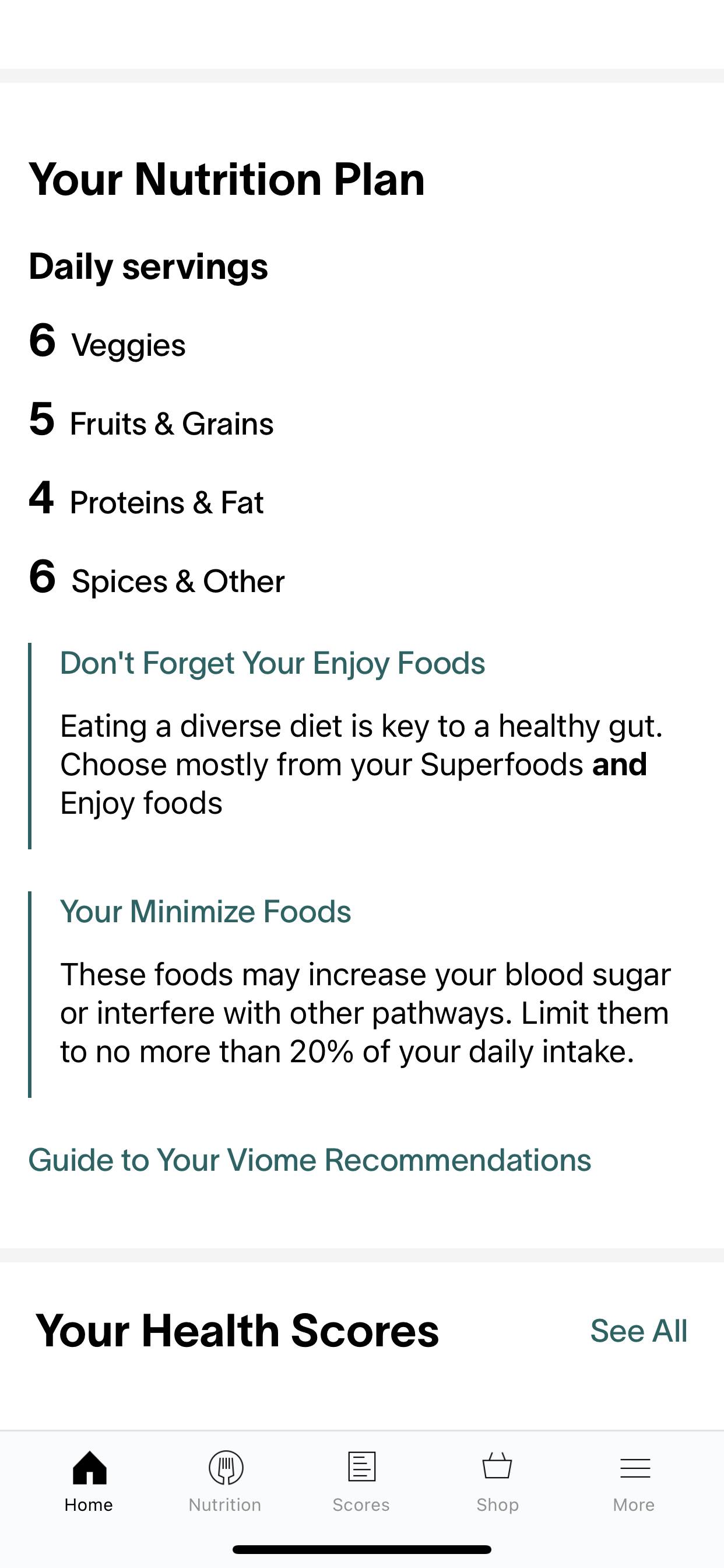 Your nutrition plan screenshot